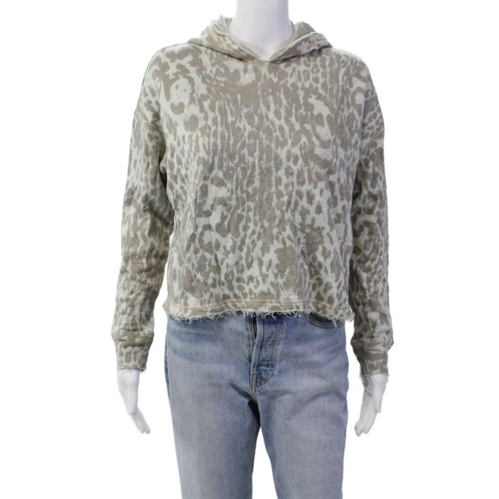 Chaser Womens Pullover Cheetah Printed Hoodie Sweatshirt Green Gray Size Small